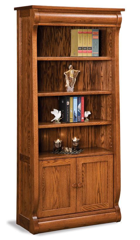 Amish Old Classic Sleigh Four Shelves and Two Doors Bookcase