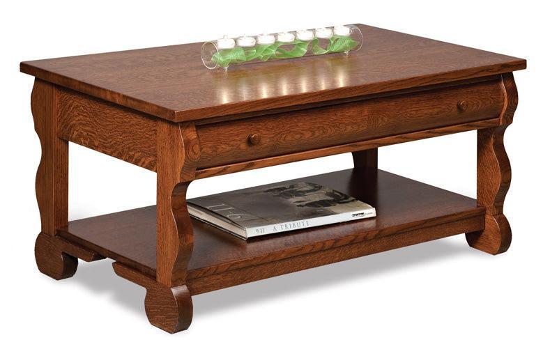 Amish Old Classic Sleigh Open Coffee Table with Drawer