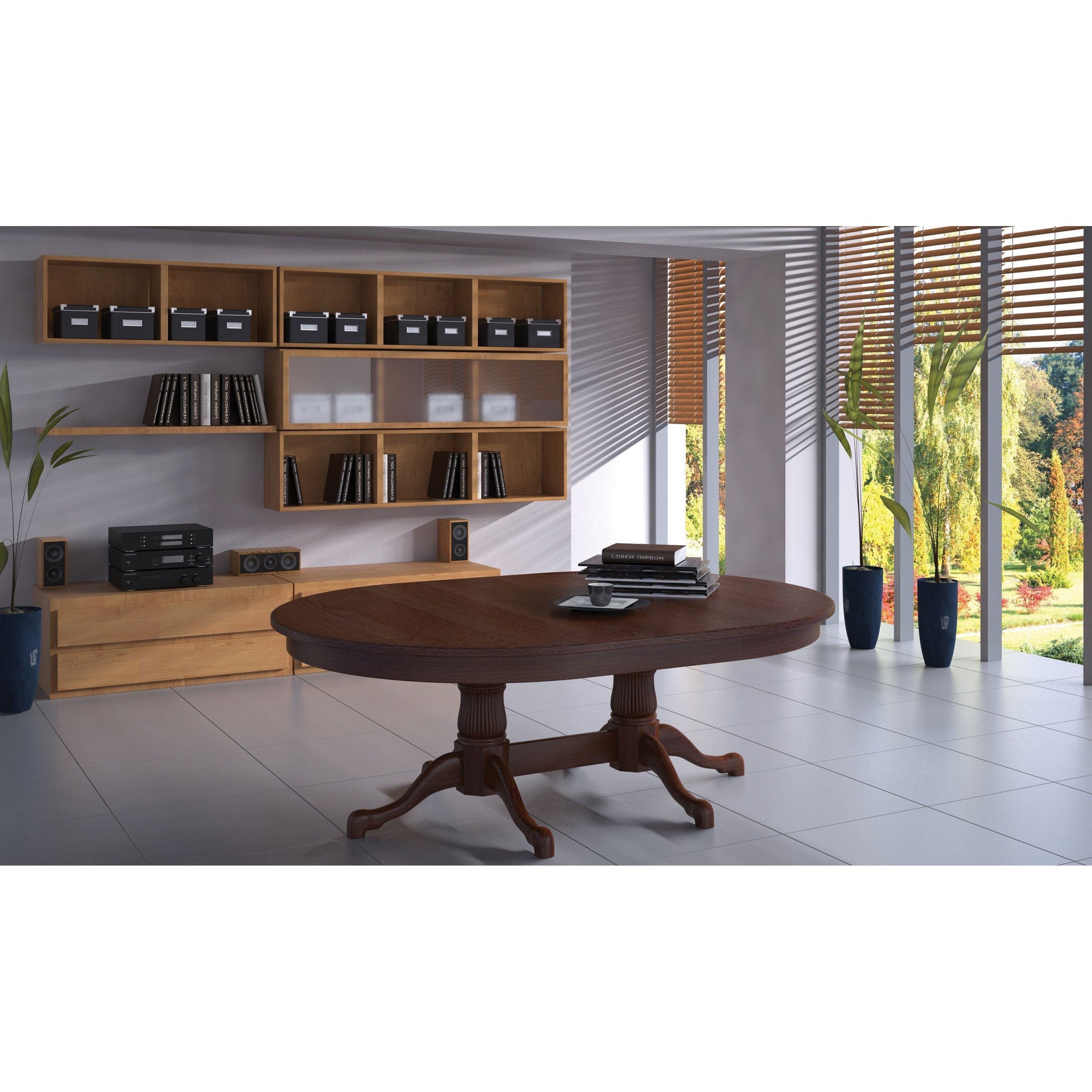 reeded tulip double pedestal dining table in room setting