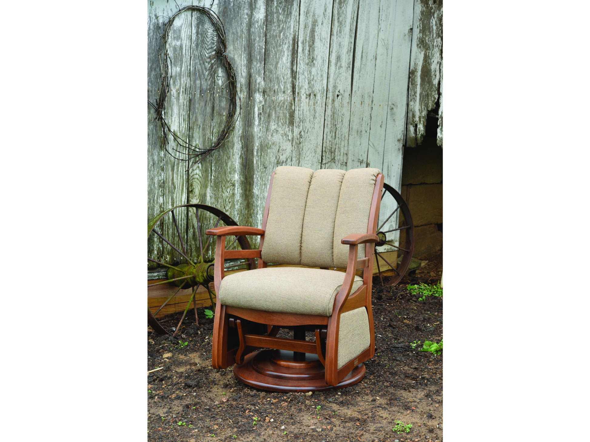 Amish Sierra 36.5" Low Back Swivel Glider with Wood Arms