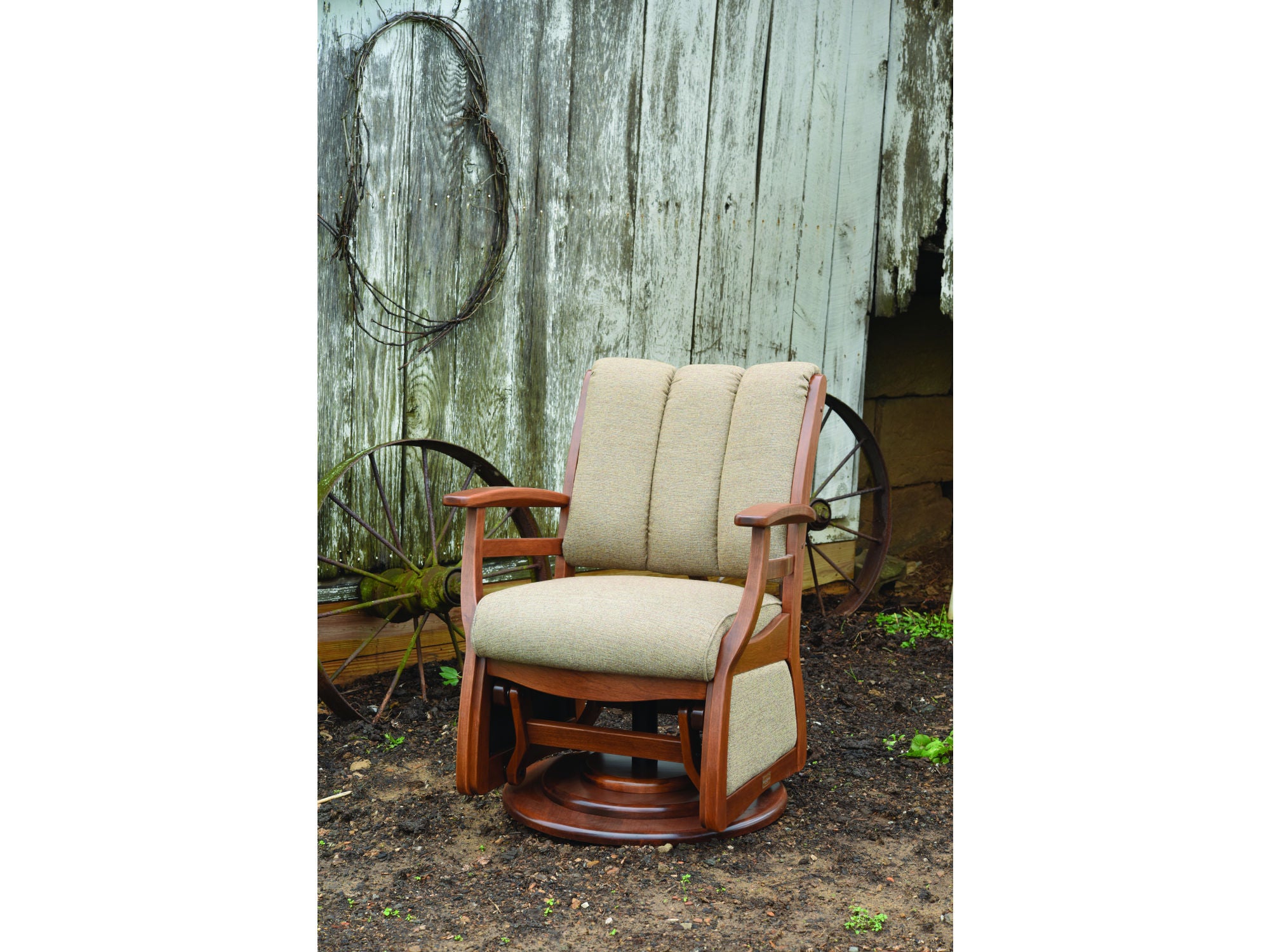Amish Sierra 36.5" Low Back Swivel Glider with Wood Arms