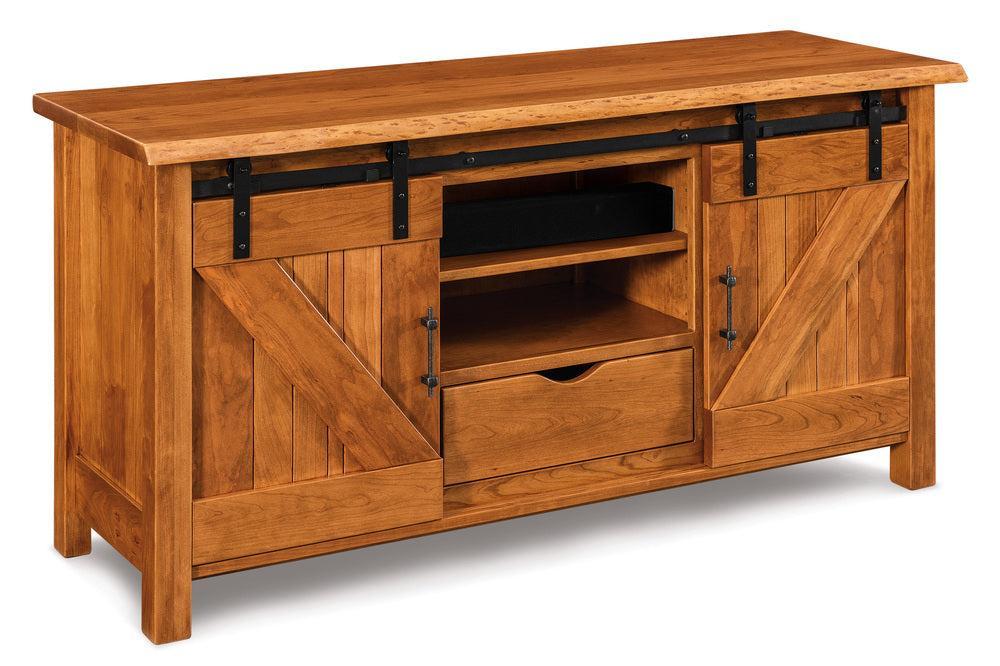 Amish Timbra Two Doors and One Drawer Media Stand with Live Edge Top