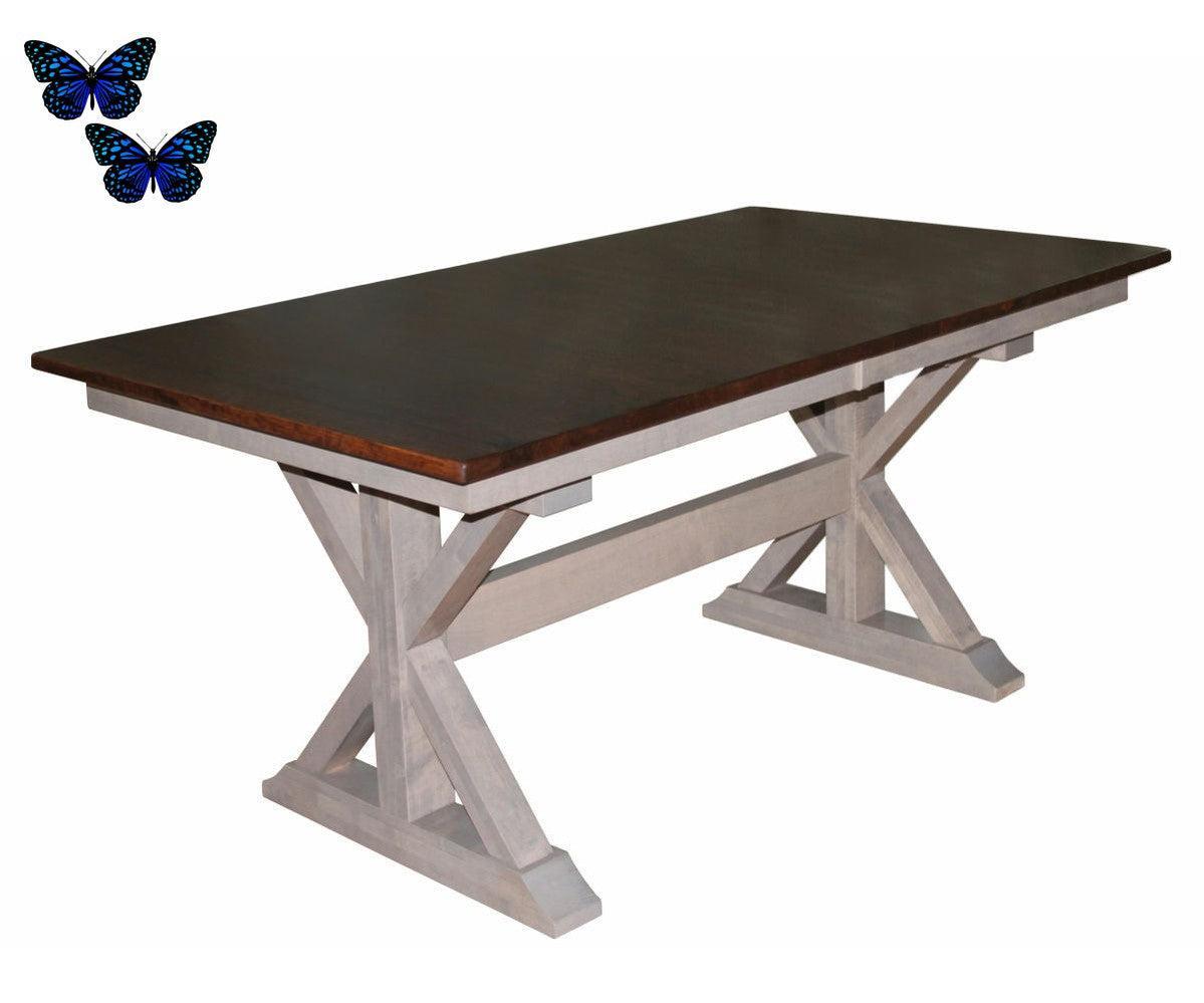 x-base double pedestal table with two tone finish