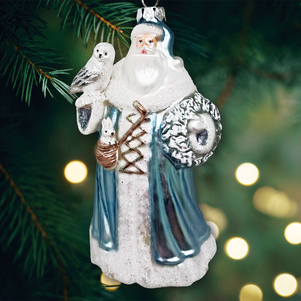 Arctic Whispers Santa Glass Ornament