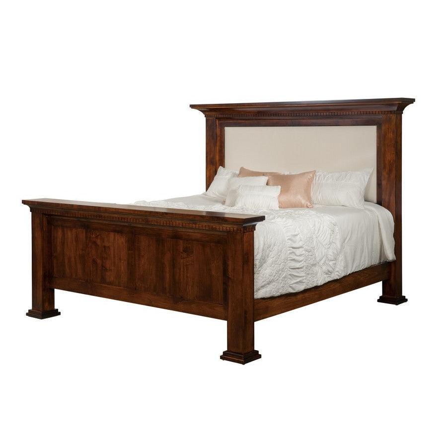 amish empire bed with fabric headboard