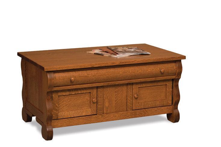 Amish Old Classic Sleigh Enclosed Coffee Table with Drawer and Doors