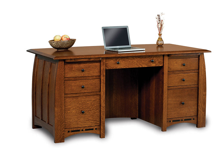 Amish Boulder Creek Double Pedestal Seven Drawers Desk with Unfinished Backside