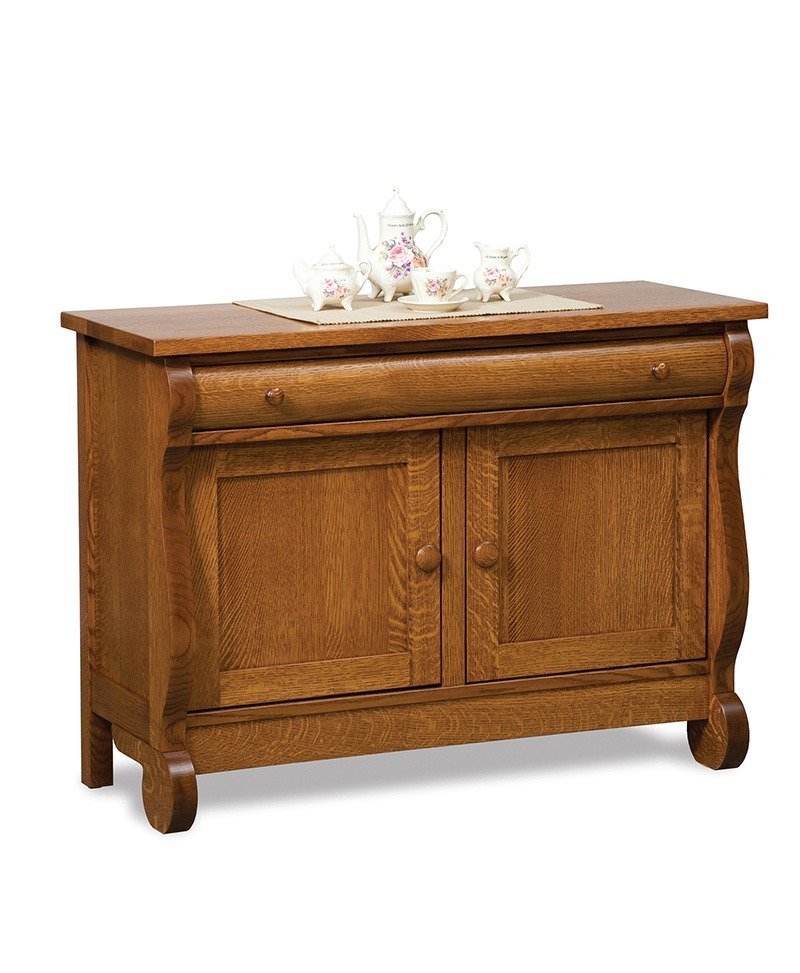 Amish Old Classic Sleigh Enclosed Sofa Table with Drawer, Doors and Shelf