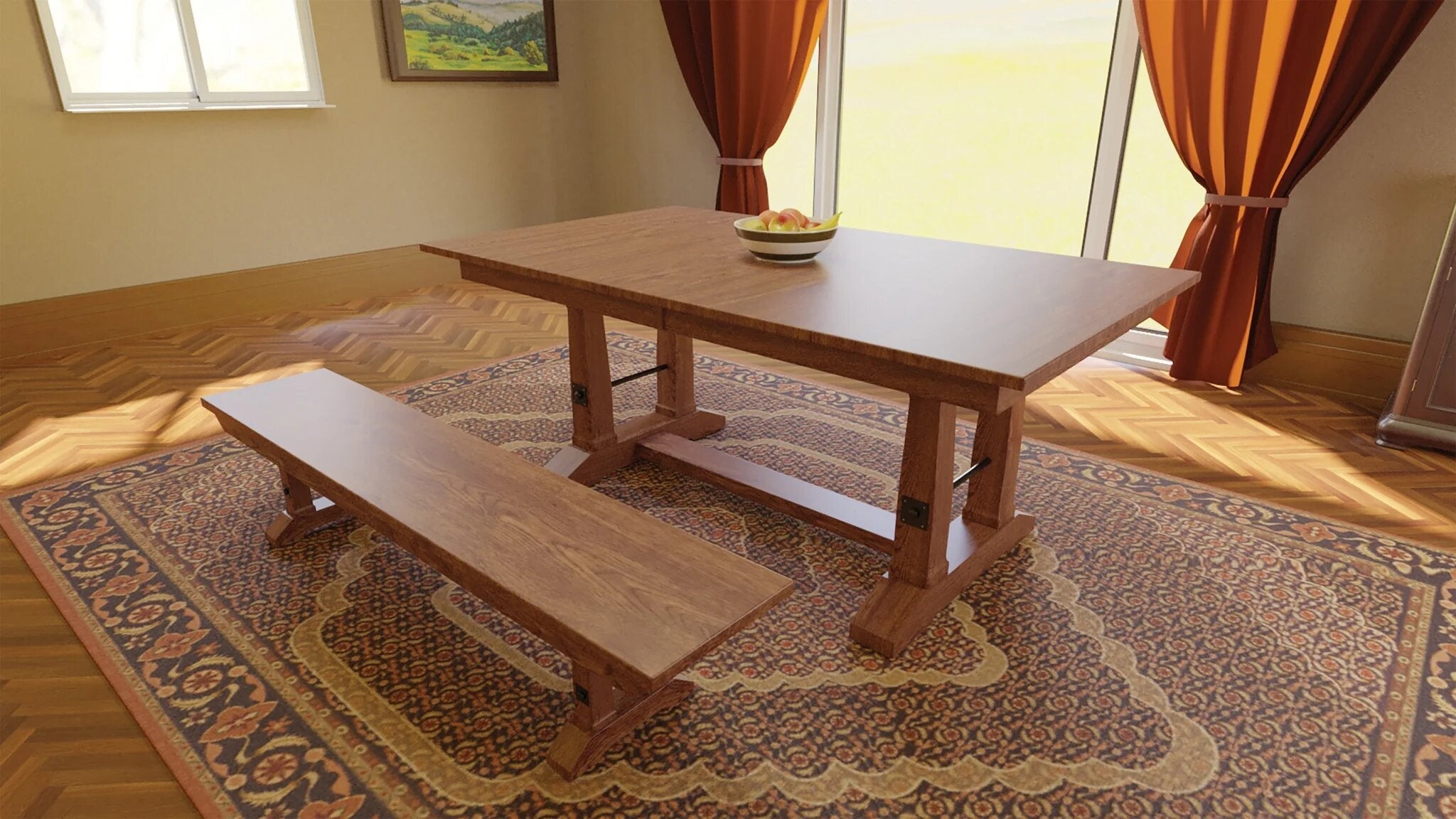 carla elizabeth trestle table with bench room setting