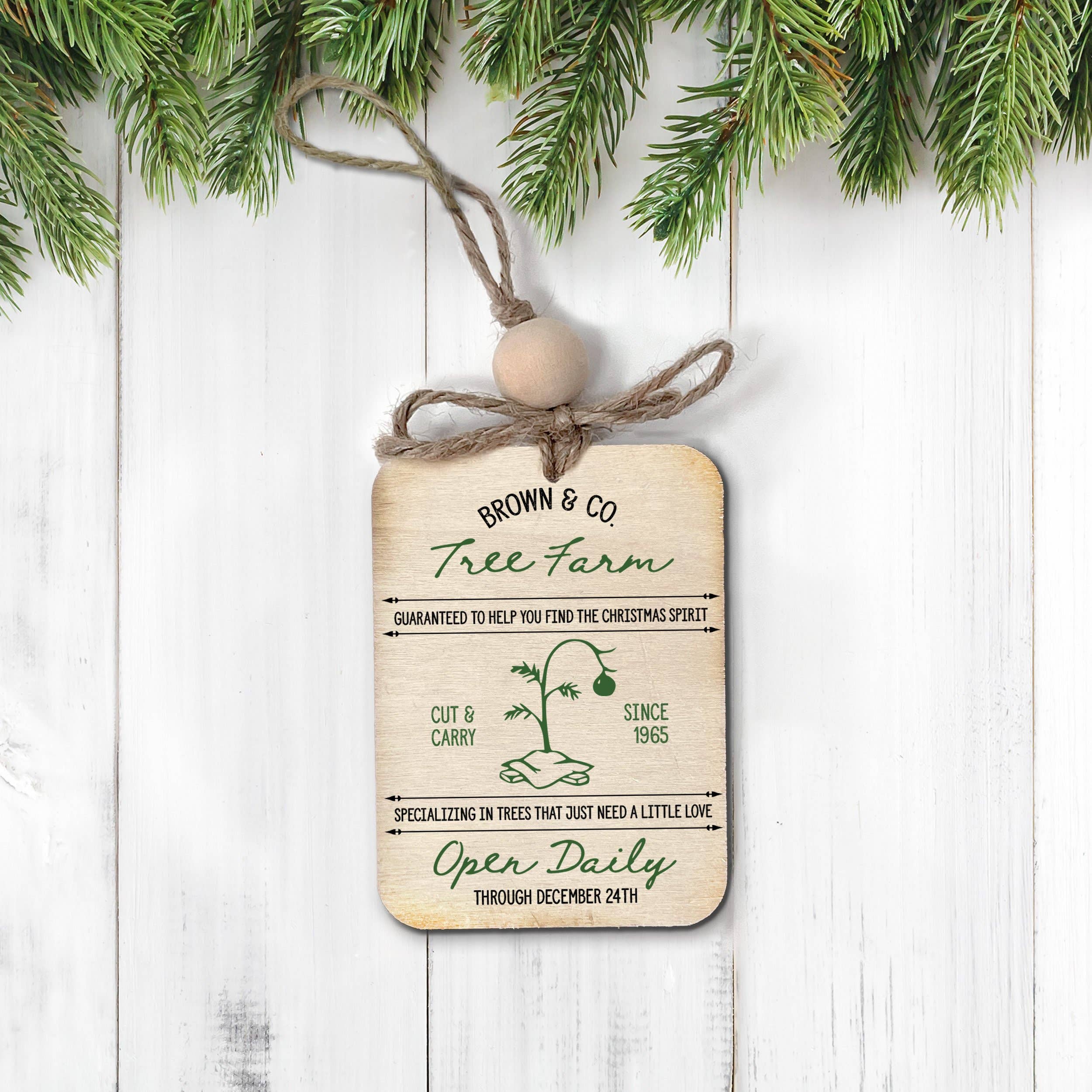 Rustic Charlie Brown Tree Farm Wooden Christmas Ornament