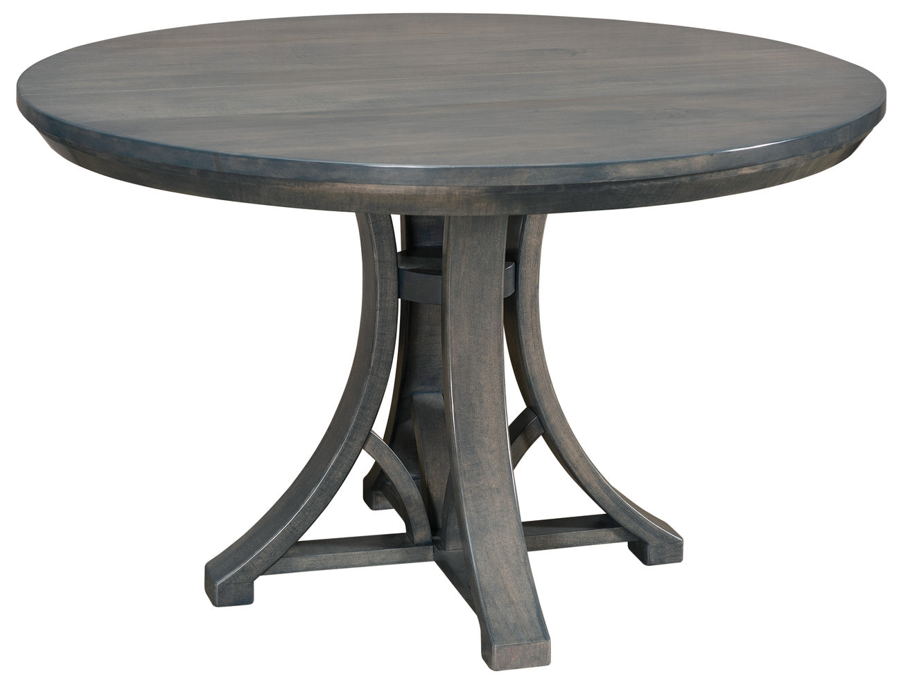 dawson single pedestal dining table in brown maple with grey flannel stain