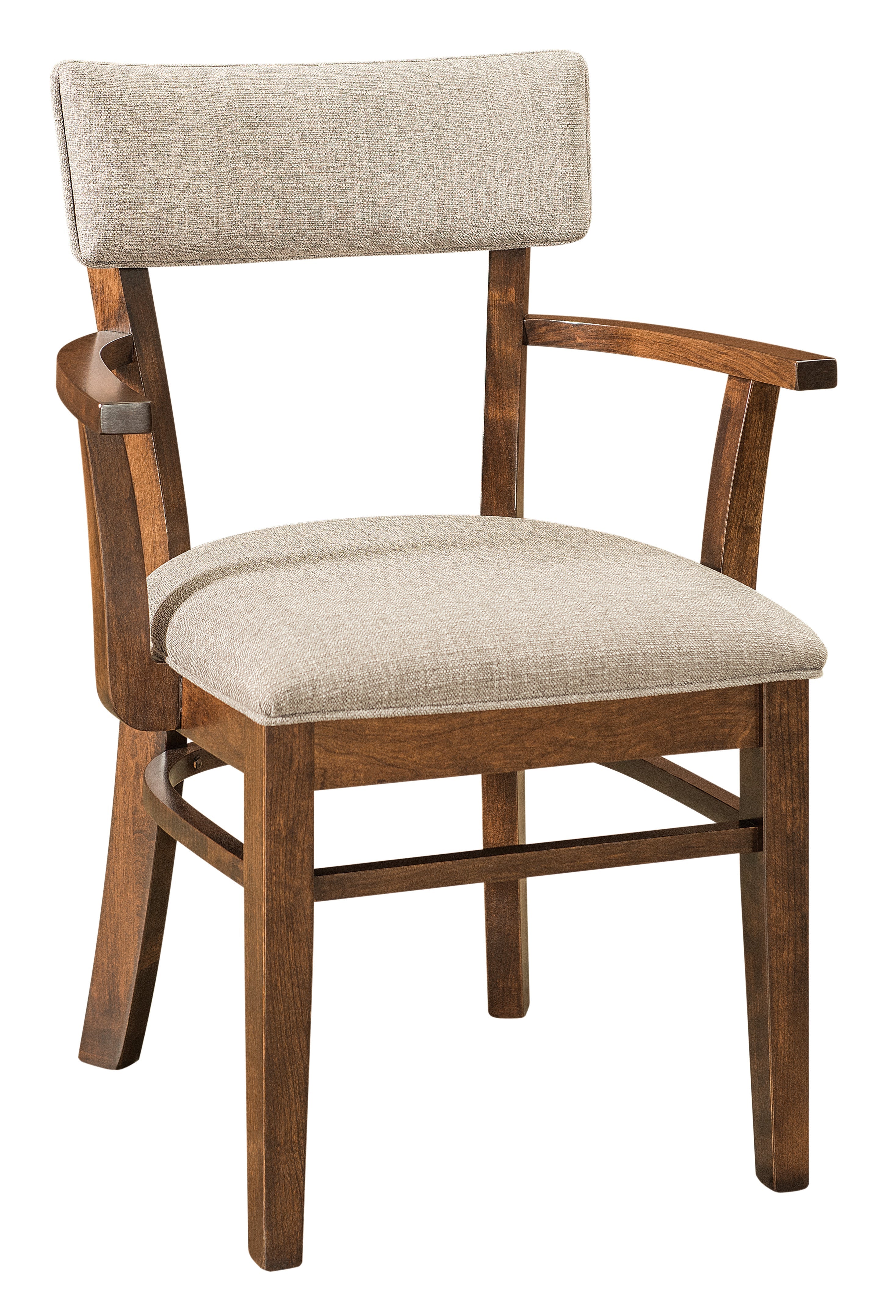 emerson arm chair in cherry with earthtone stain and canal fabric