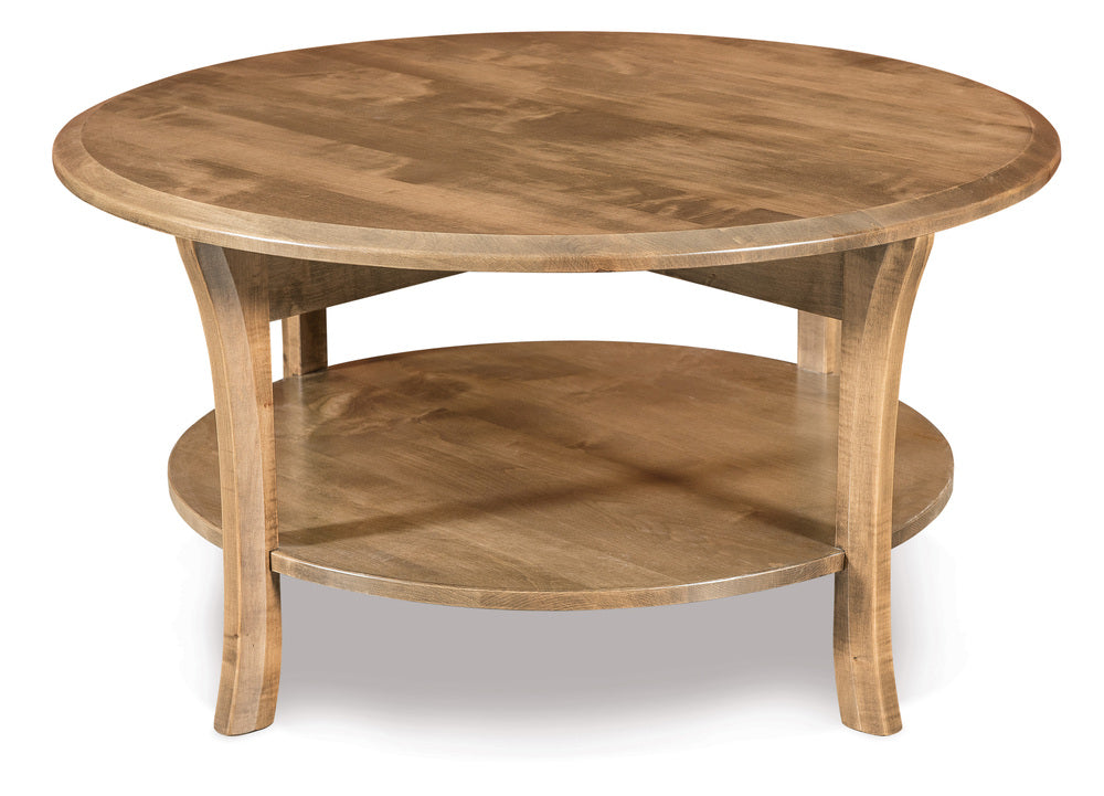 Amish Ensenada 38" Round Solid Top Coffee Table with Shelf