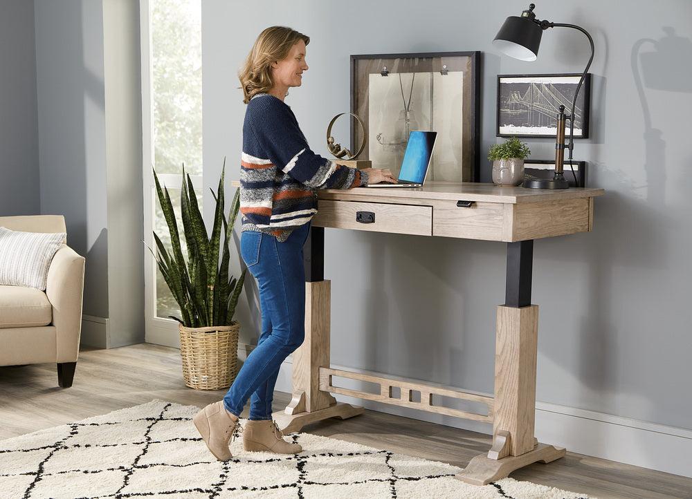 Amish Craftsman Sit to Stand Writers Desk with Pencil Drawer and Finished Backside