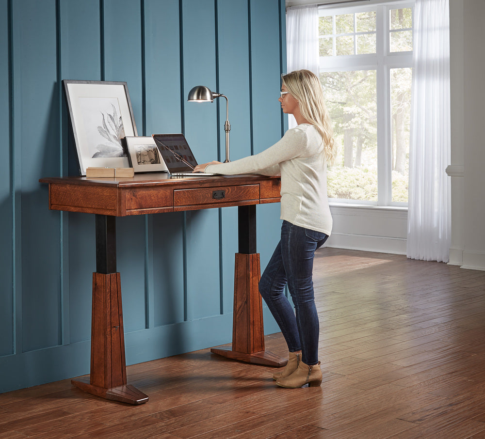 Amish Grant Sit to Stand Writers Desk with Pencil Drawer and Finished Backside