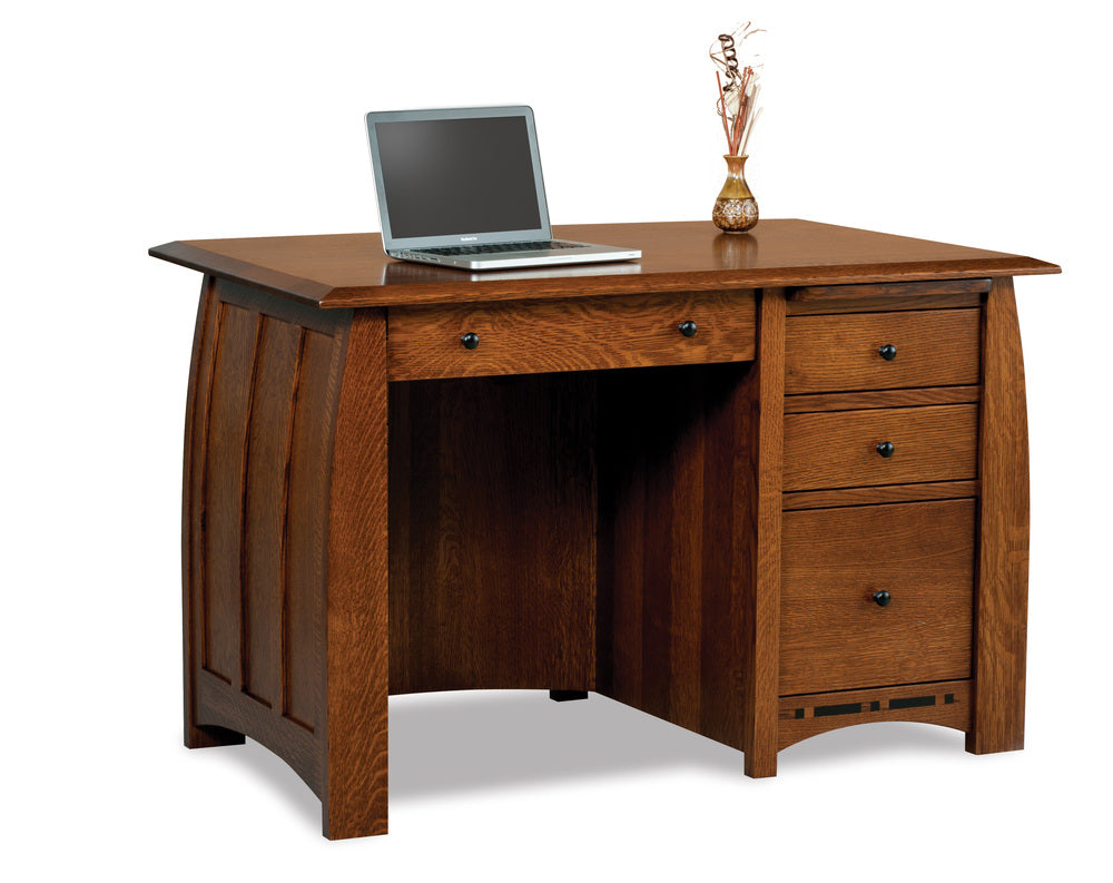 Amish Boulder Creek Single Pedestal Desk Four Drawers with Unfinished Backside