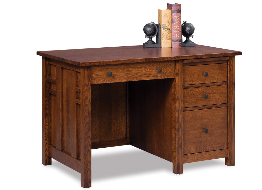 Amish Kascade Single Pedestal Four Drawers Desk with Unfinished Backside