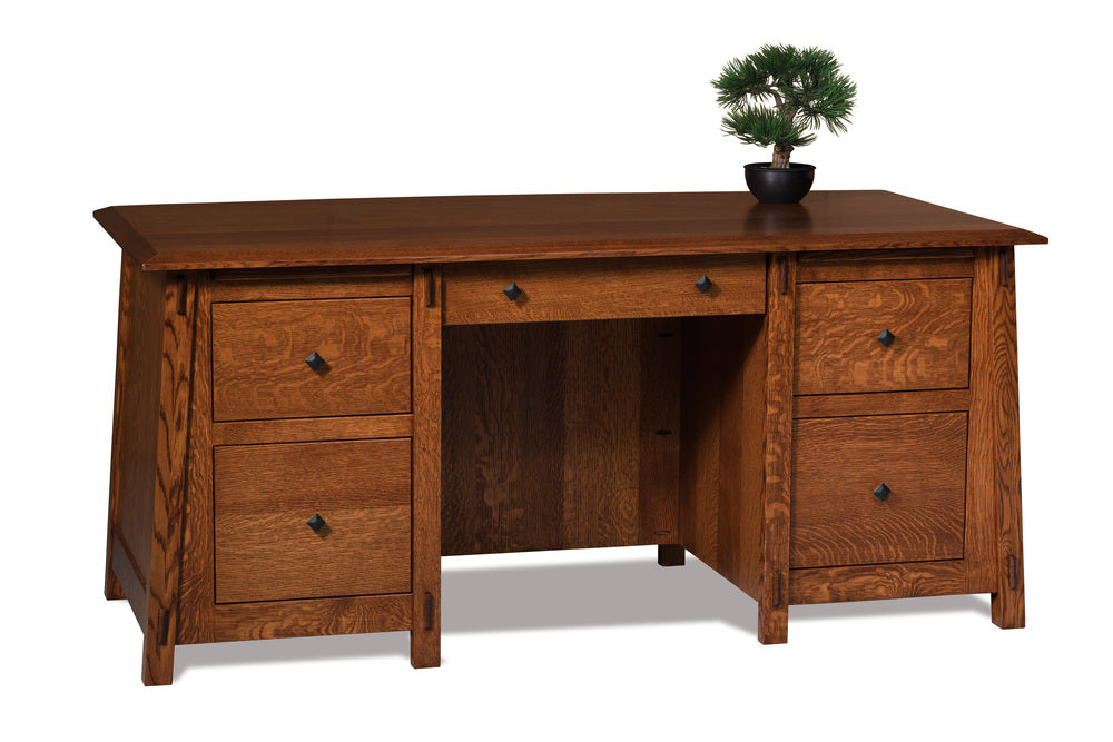 Amish Colbran Double Pedestal Five Drawers Desk with Unfinished Backside