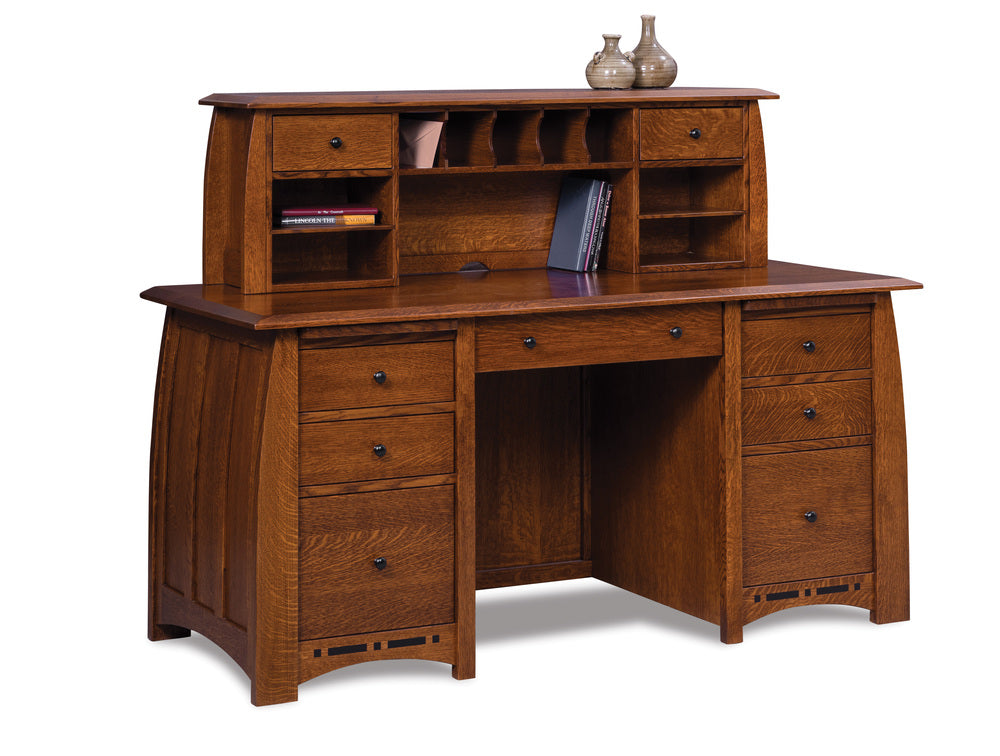 Amish Boulder Creek Double Pedestal Seven Drawers Desk with Two Drawers Desk Topper