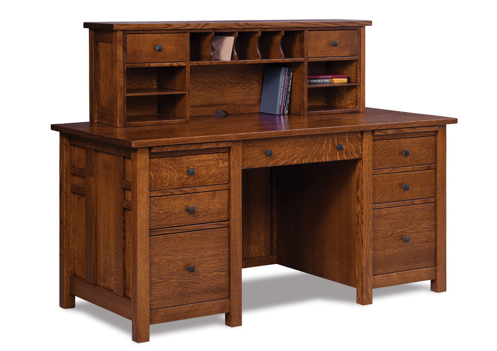 Amish Kascade Double Pedestal Seven Drawers Desk with Two Drawers Desk Topper