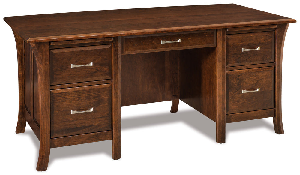 Amish Ensenada Double Pedestal Five Drawers Desk with Unfinished Backside