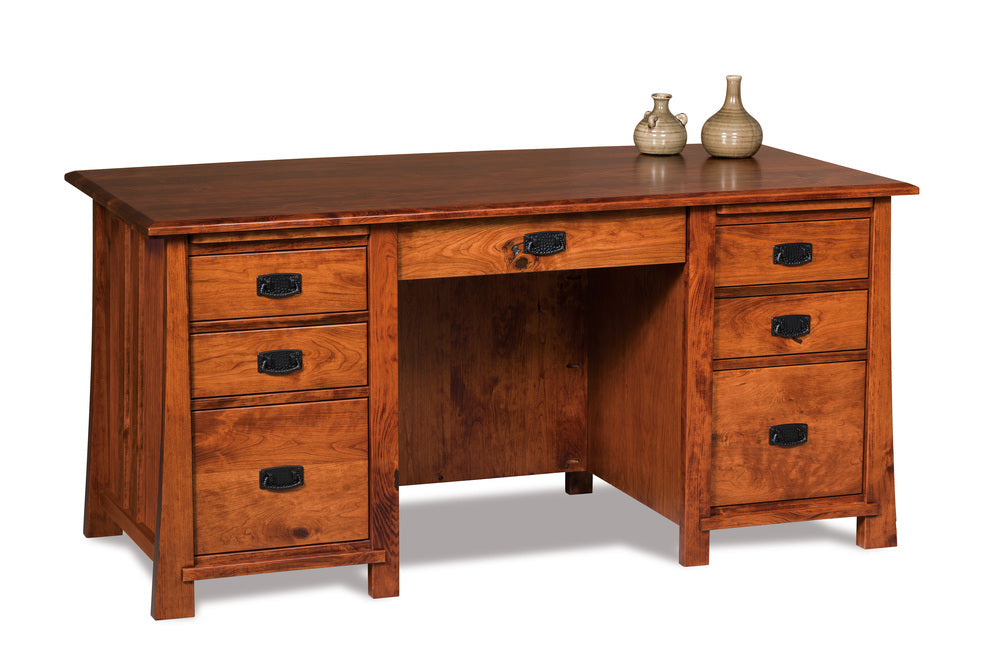 Amish Grant Double Pedestal Seven Drawers Desk with Unfinished Backside