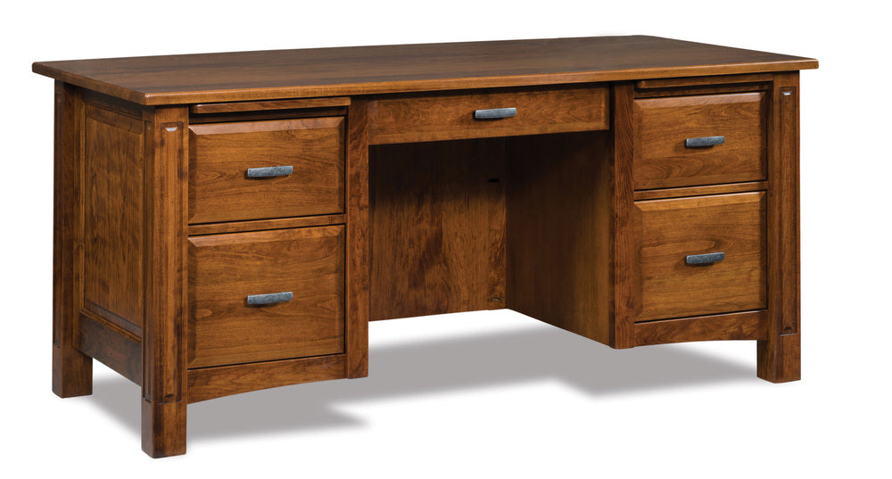 Amish Lexington Double Pedestal Five Drawers Desk with Unfinished Backside