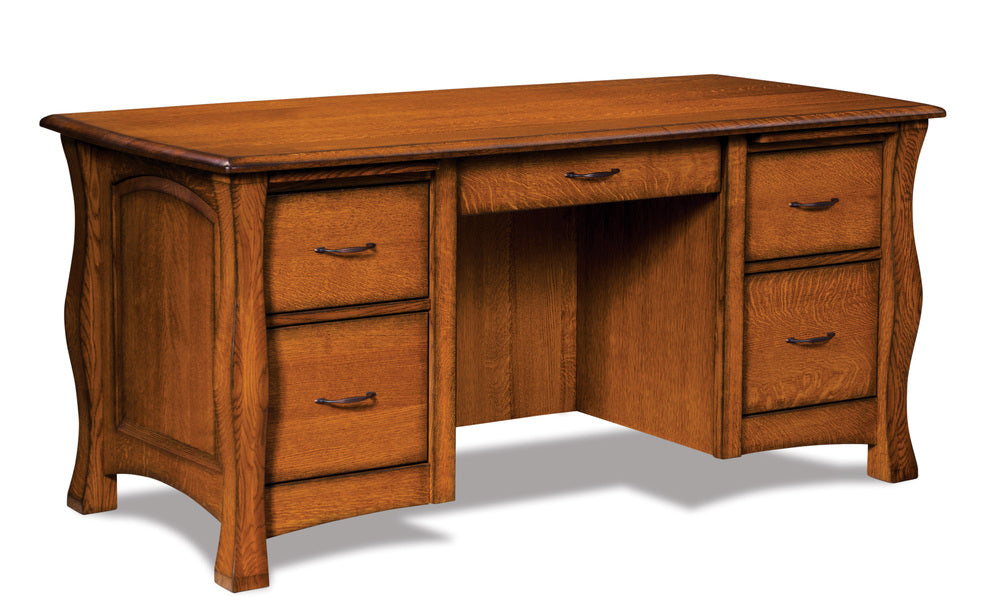 Amish Reno Double Pedestal Five Drawers Desk with Unfinished Backside