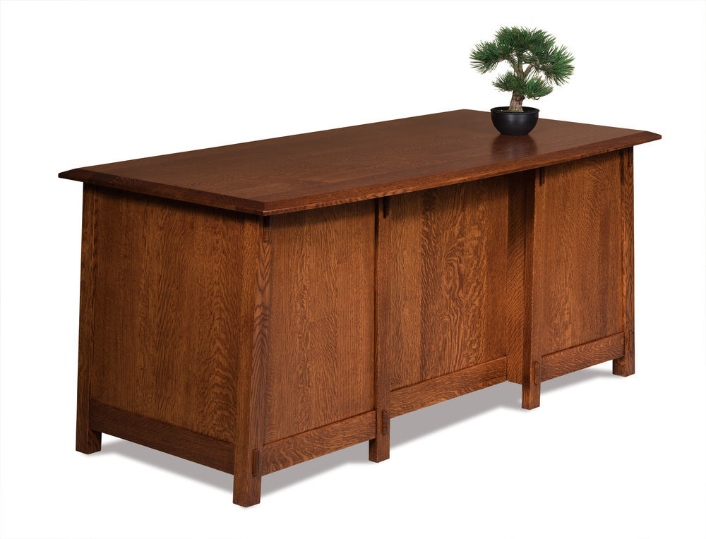 Amish Colbran Double Pedestal Five Drawers Desk with Finished Backside and Curved Top
