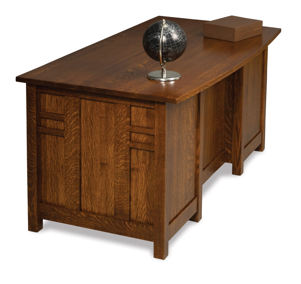 Amish Kascade Double Pedestal Seven Drawers Desk with Finished Backside and Curved Top