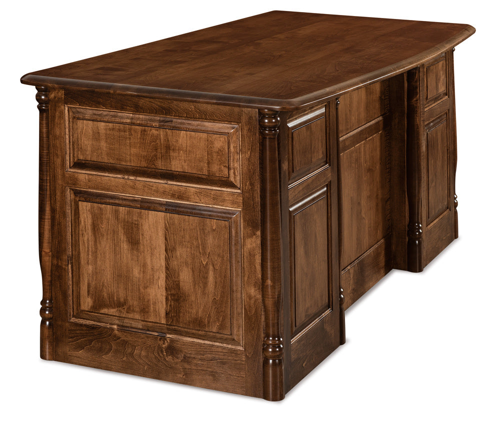 Amish London Double Pedestal Seven Drawers Desk with Finished Backside and Curved Top