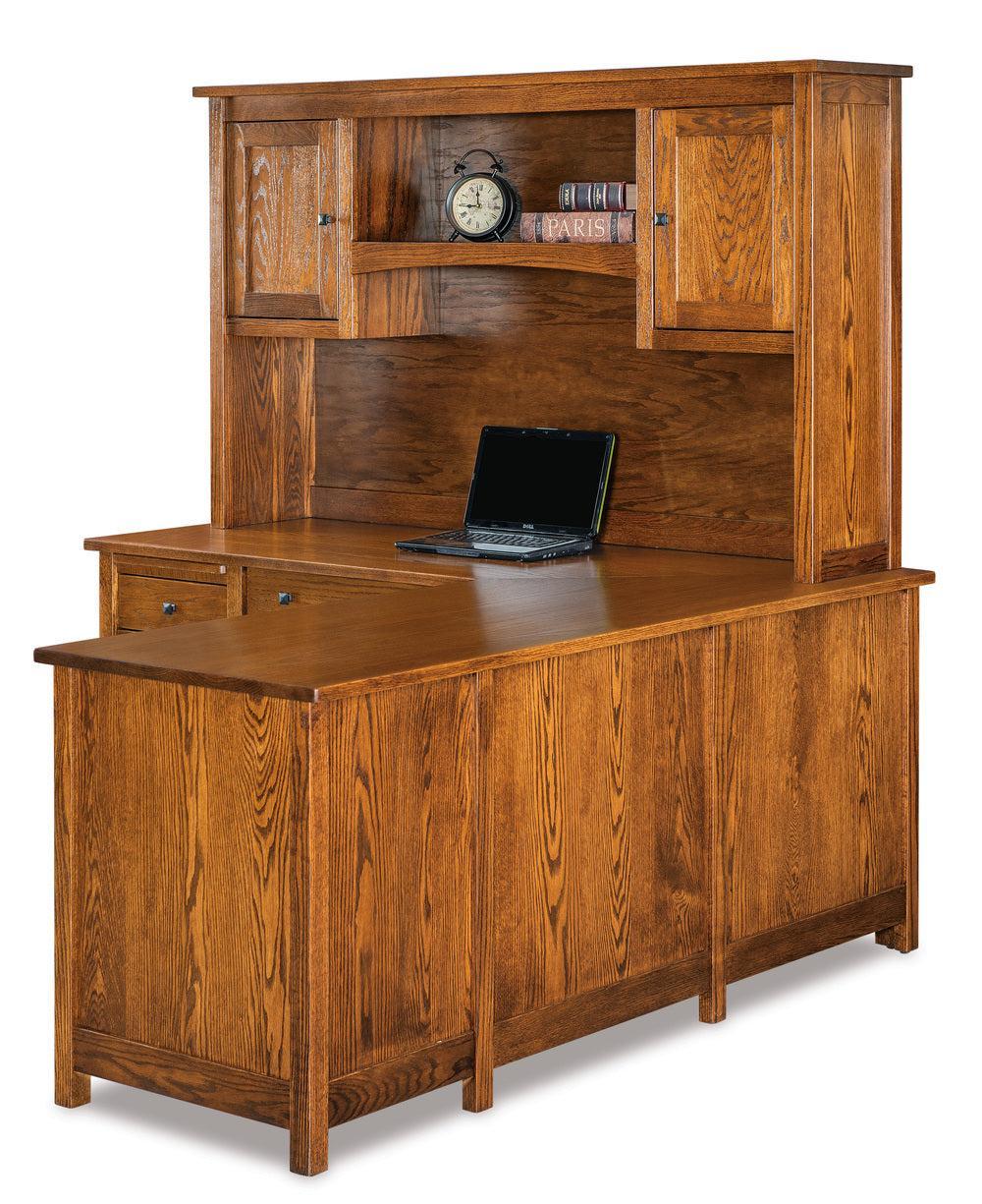 Amish Centennial Eight Drawers L Desk with Two Doors Hutch Top