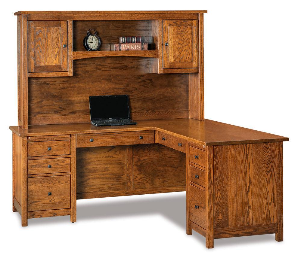 Amish Centennial Eight Drawers L Desk with Two Doors Hutch Top