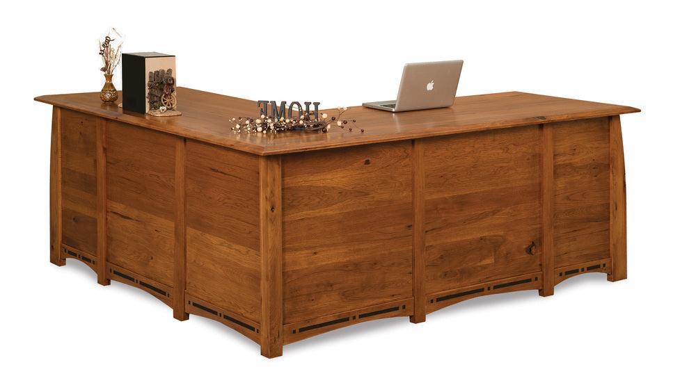 Amish Boulder Creek Eight Drawers L Desk with Finished Back