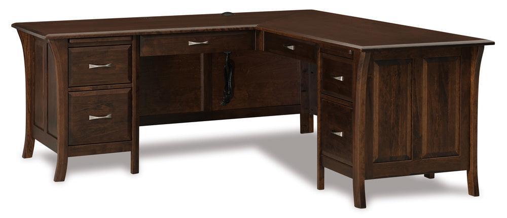 Amish Ensenada Six Drawers L Desk with Unfinished Back