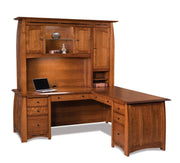 Amish Boulder Creek Eight Drawers L Desk with Three Doors Hutch Top