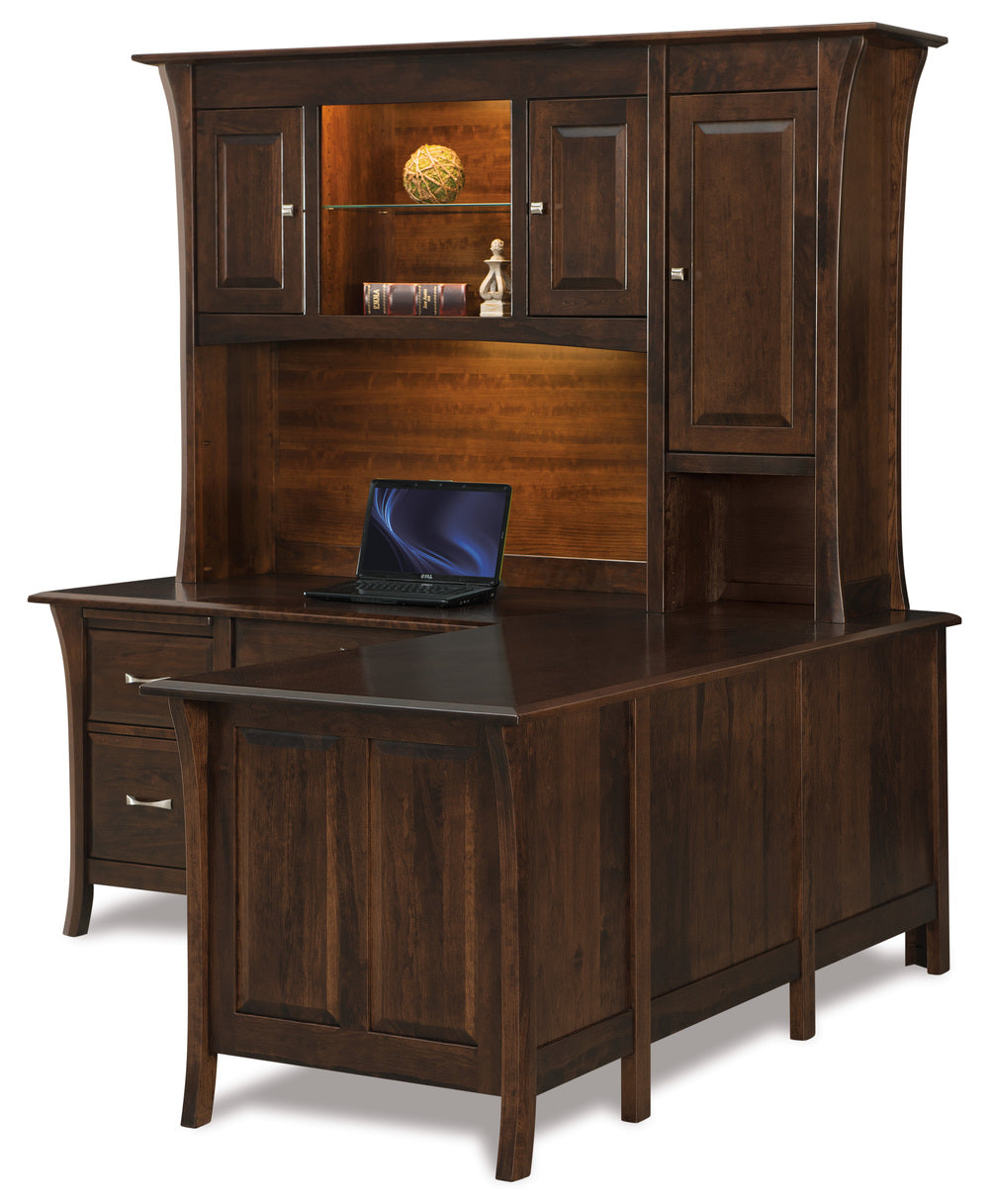 Amish Ensenada Six Drawers L Desk with Three Doors Hutch Top