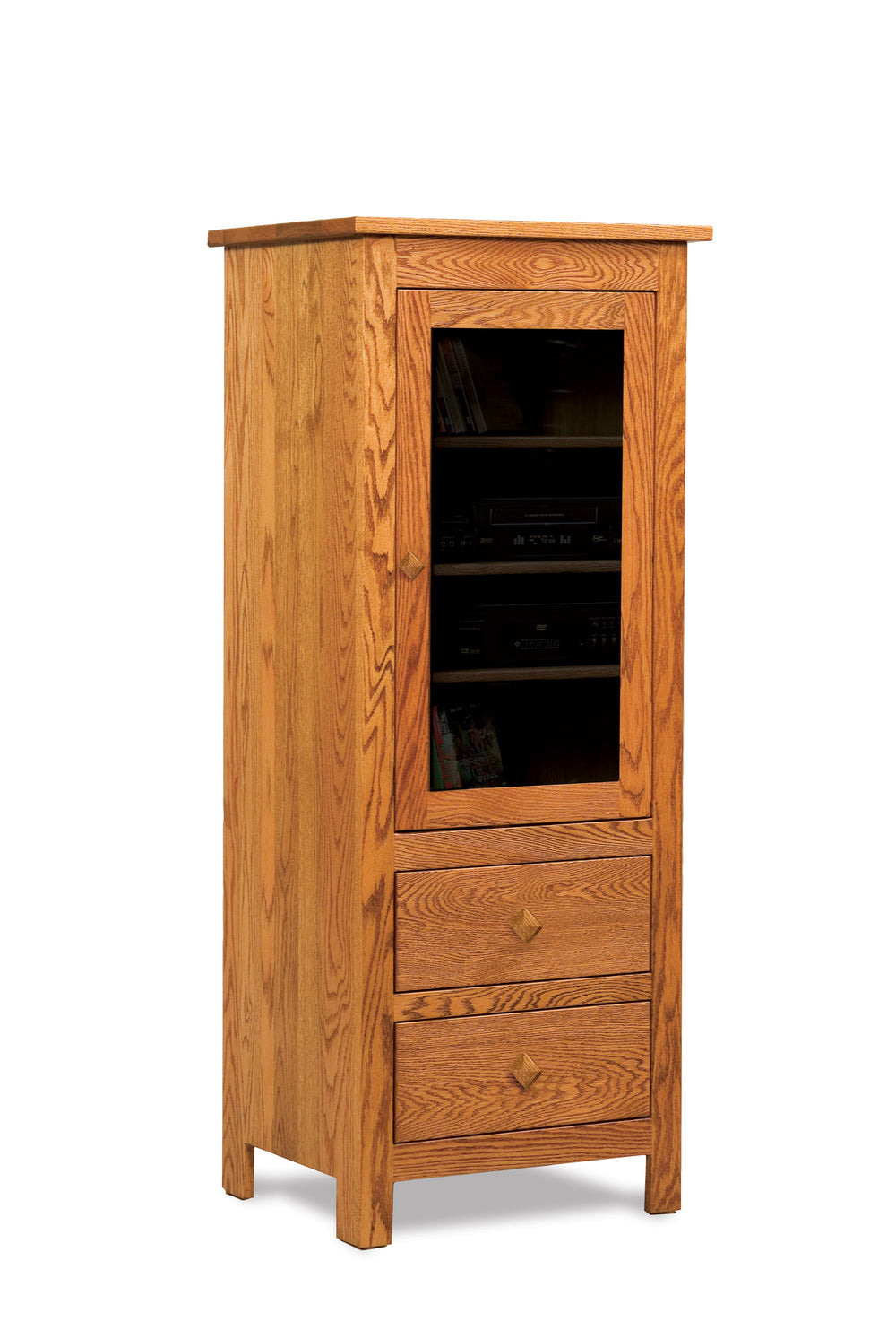 Amish Mission Stereo Cabinet with One Door and Two Drawers