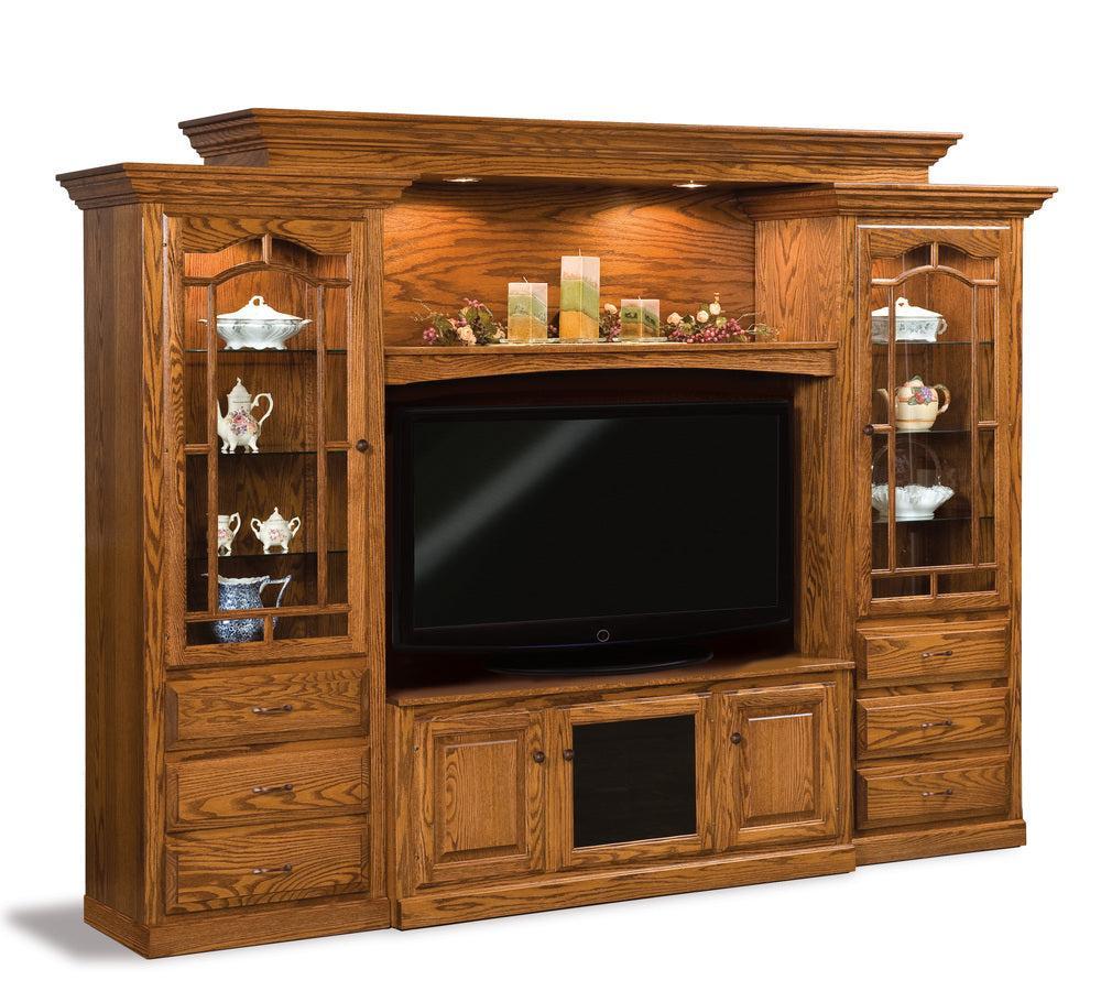 Amish Hoosier Heritage 6 Piece Wall Unit Console and Full Hanging Back Adjustable Bridge