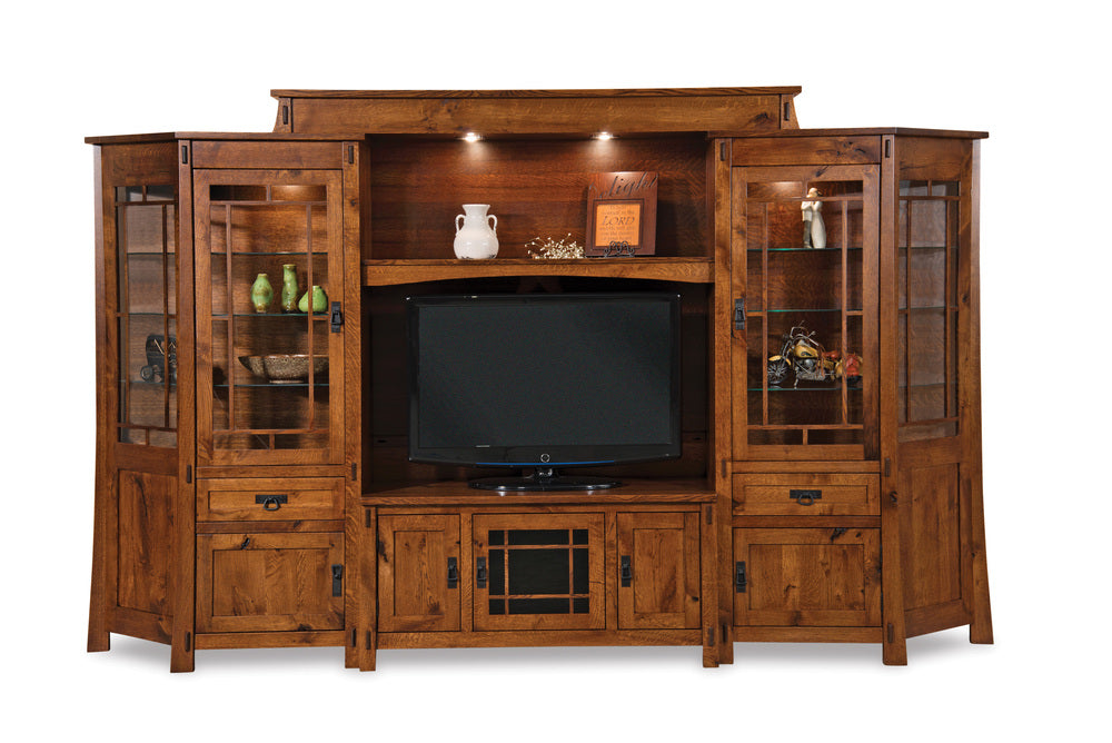 Amish Modesto 6 Piece Wall Unit with Angled Side Cabinets