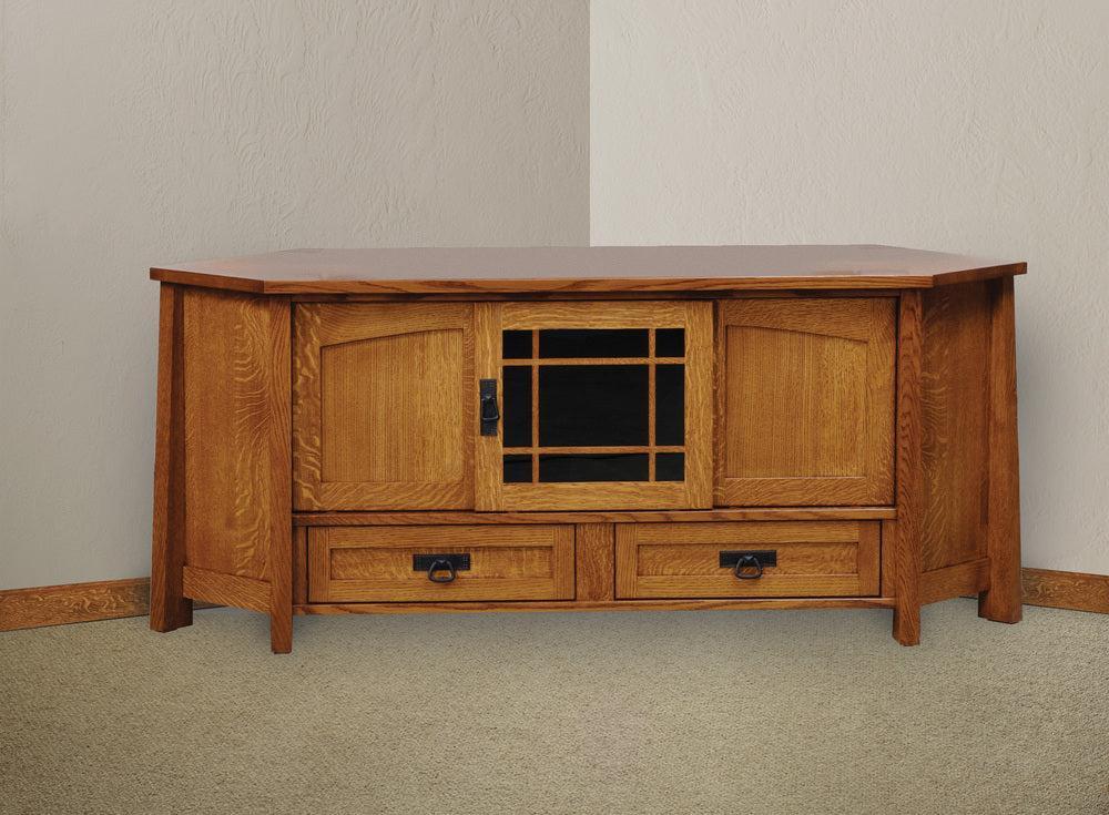 Amish Modesto Three Doors and Two Drawers Corner Media Stand