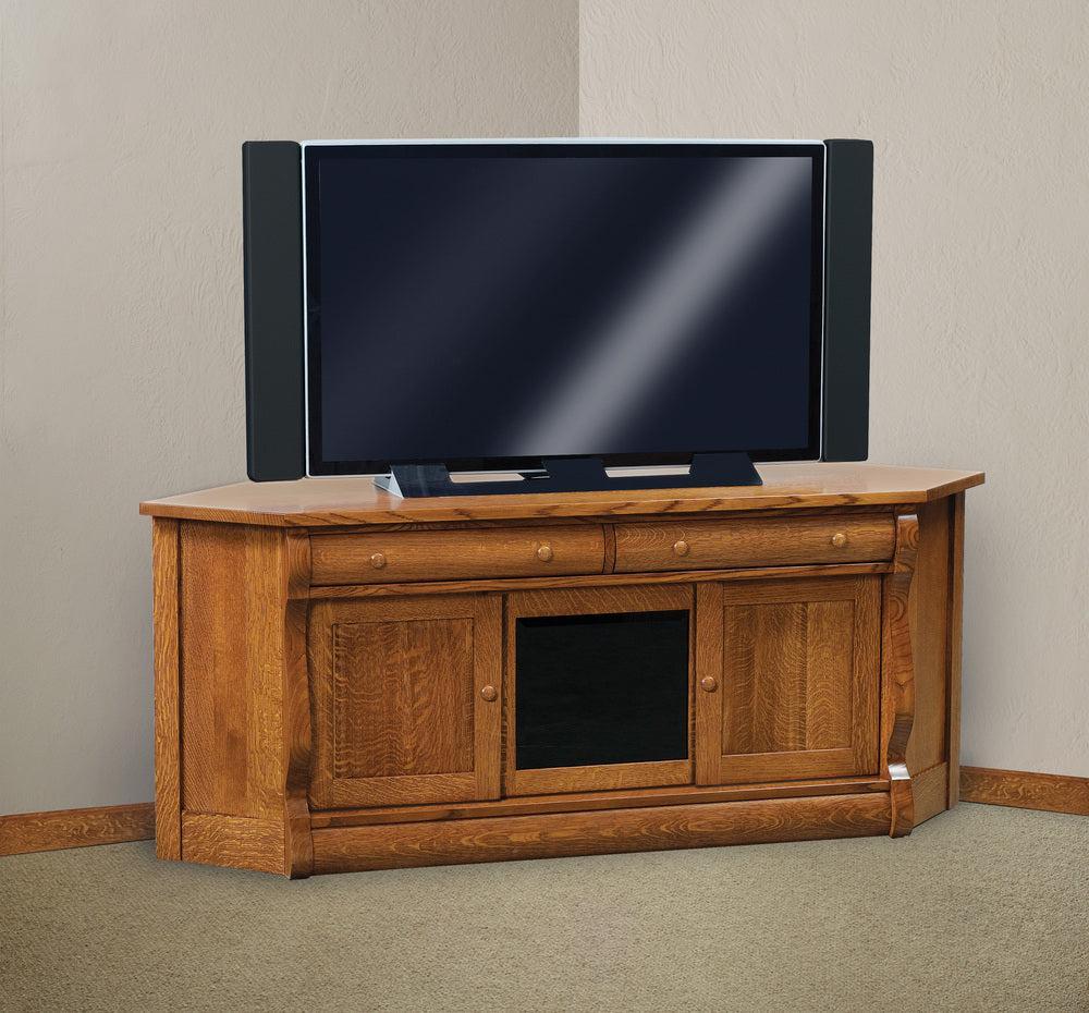 Amish Old Classic Sleigh Three Doors and Two Drawers Corner Media Stand