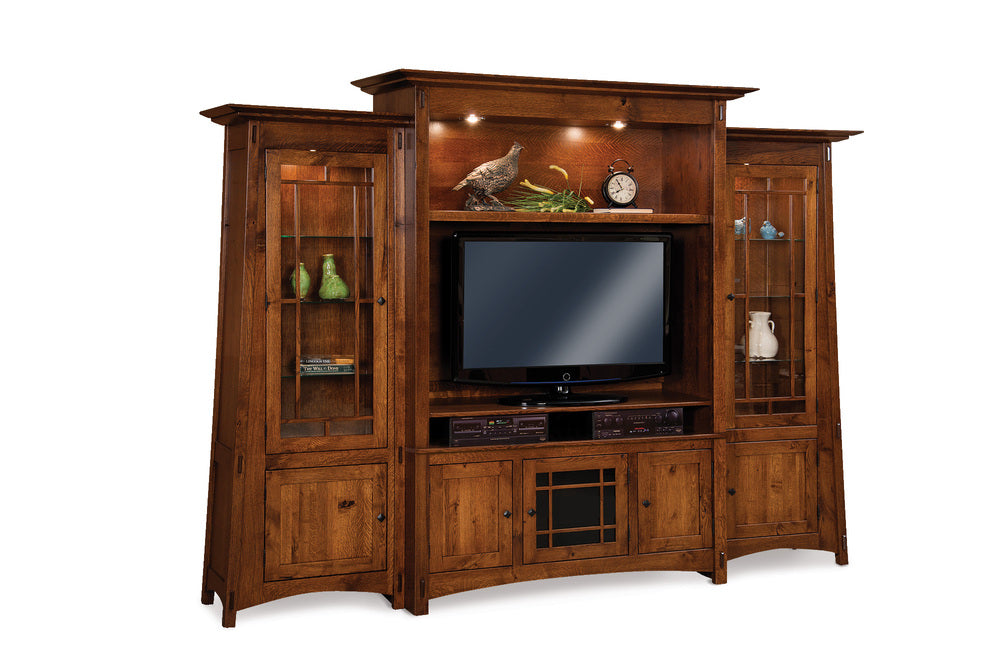 Amish Colbran 4 Piece Entertainment Center Wall Unit with Tapered Side Bookcases