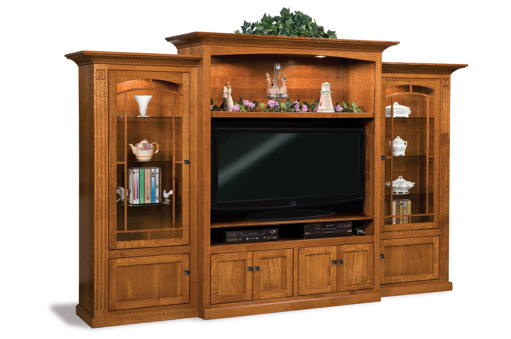 Amish Manhattan Mission Three Pieces Wall Unit with Bookcase