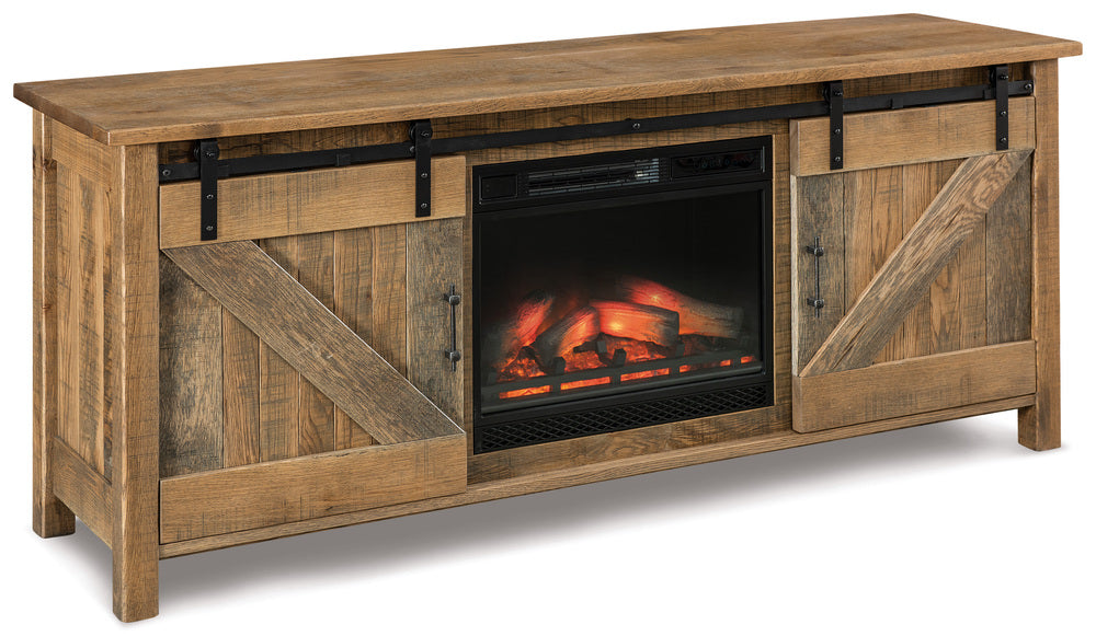 Amish Houston Two Doors Media Stand with Fireplace