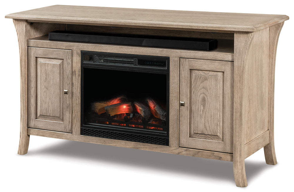 Amish Ensenada Two Doors Media Stand with Fireplace