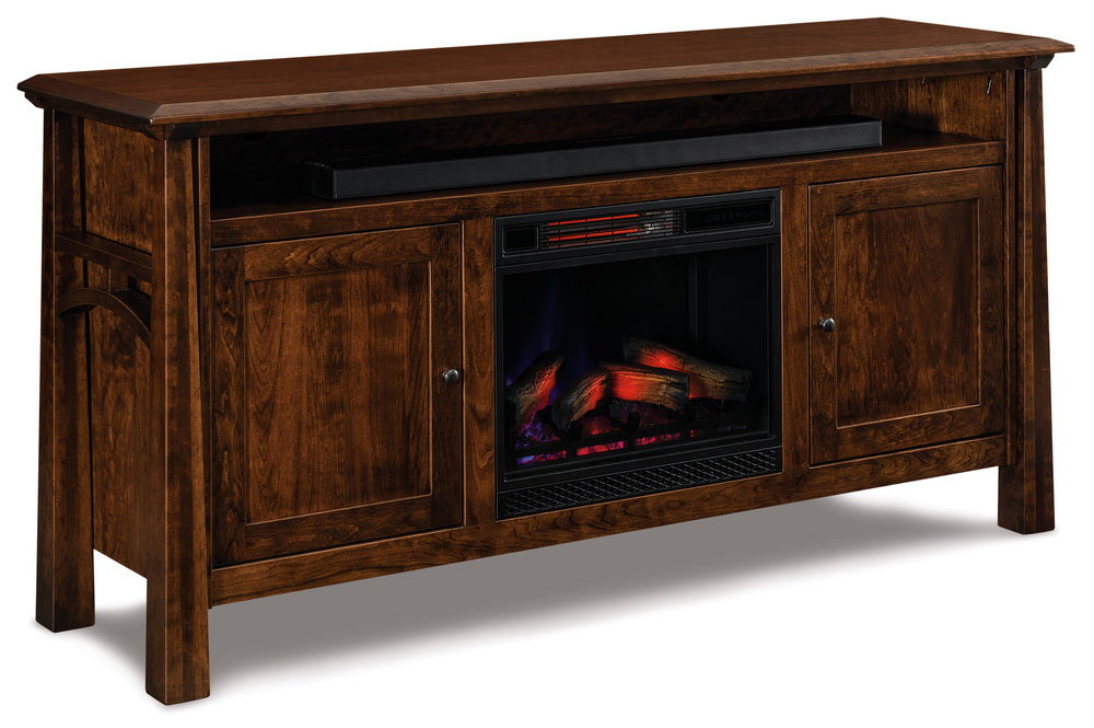 Amish Artesa 36" High Two Doors Media Stand with Fireplace