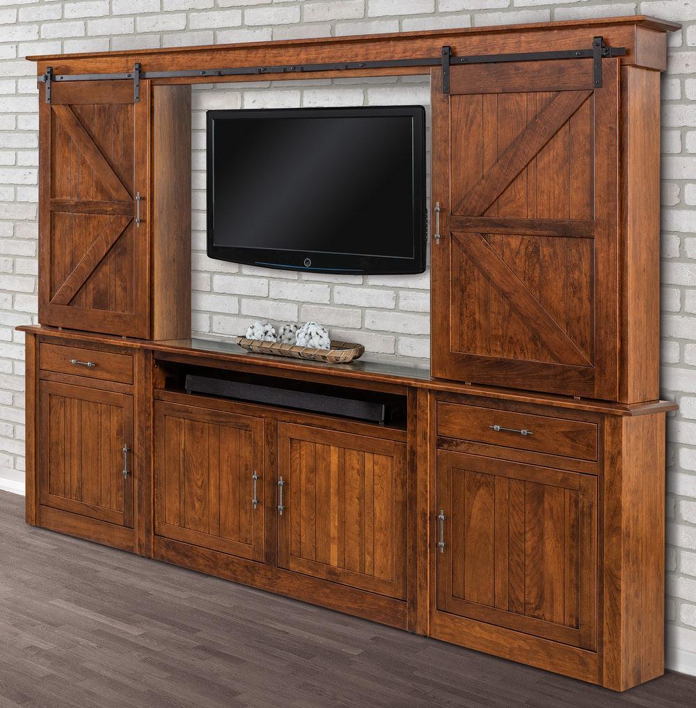 Amish Timbra 50.5" 6 Piece Wall Unit with Six Doors Open Bookcases On Top