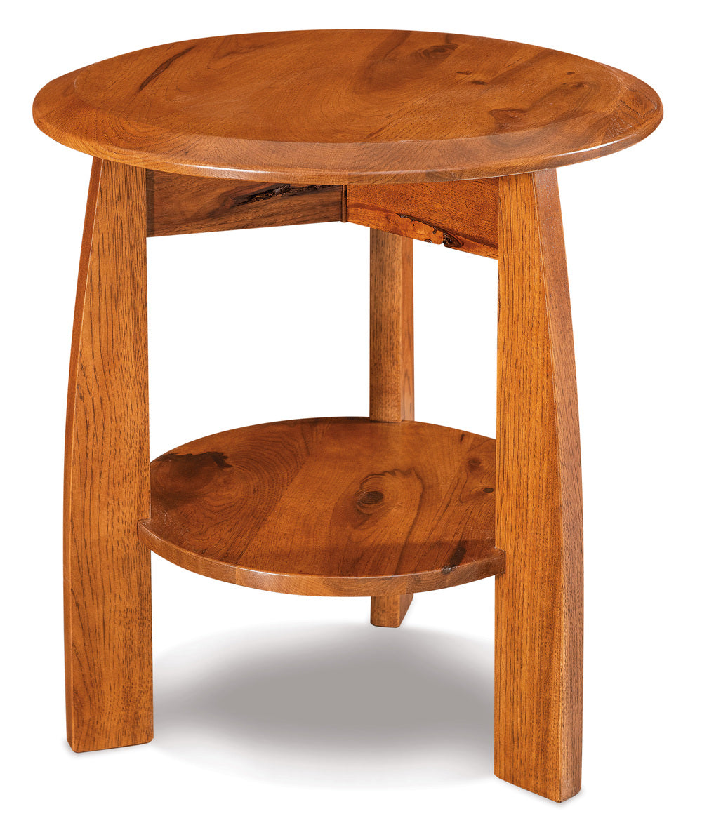 Amish Boulder Creek 22" Round End Table with Shelf