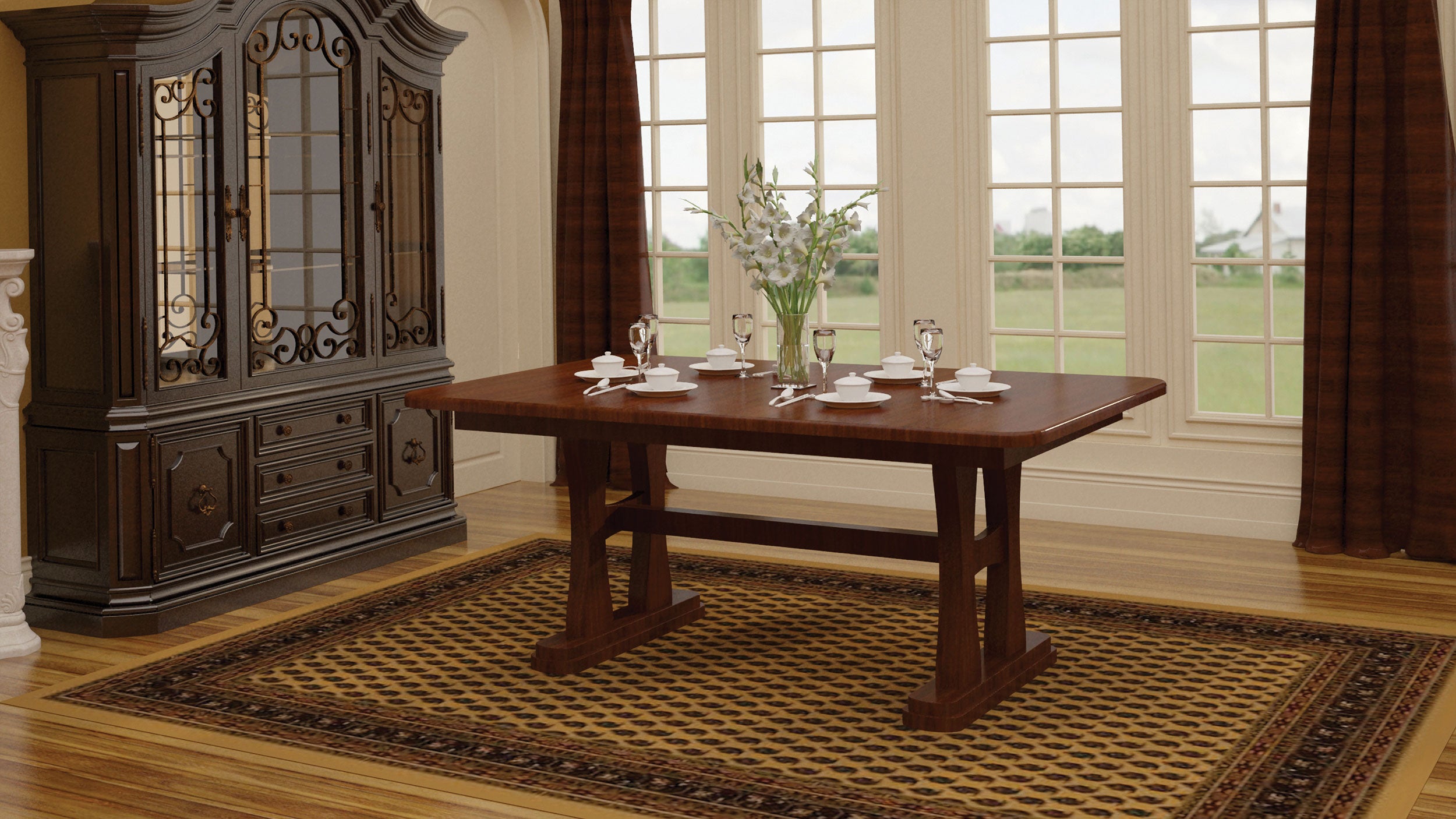 gateway double pedestal table in room setting